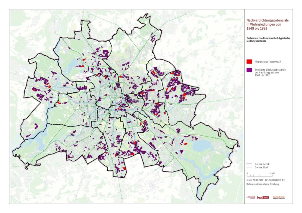 Auswahl der Siedlungen für Testentwürfe in Siedlungsbeständen der Jahre 1949 bis 1992 in Berlin